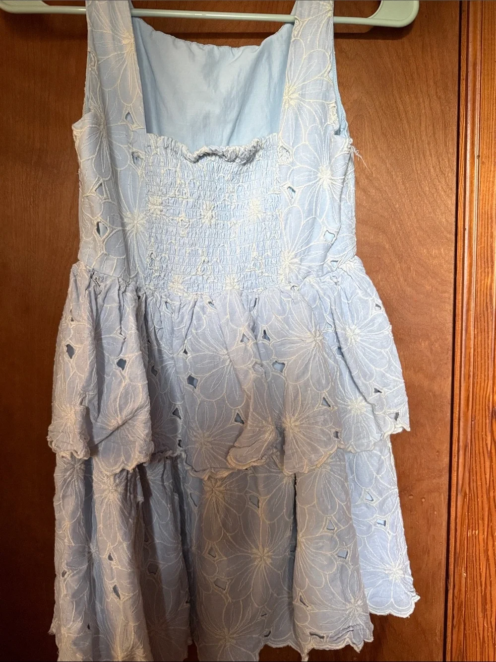 Rare Editions Light Blue Floral Eyelet Tiered Dress